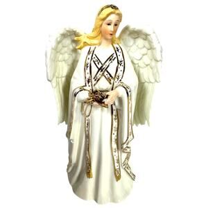 Dillard's Trimmings Vintage 10" Ceramic Musical Christmas Angel Ivory Gold-NEW!